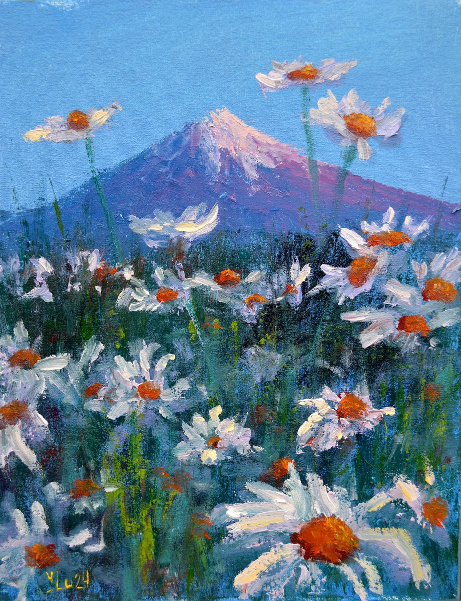 Japanese meadow daisies 30X24 by Elena Lukina