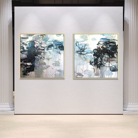 Water Lilies Reflections Diptych