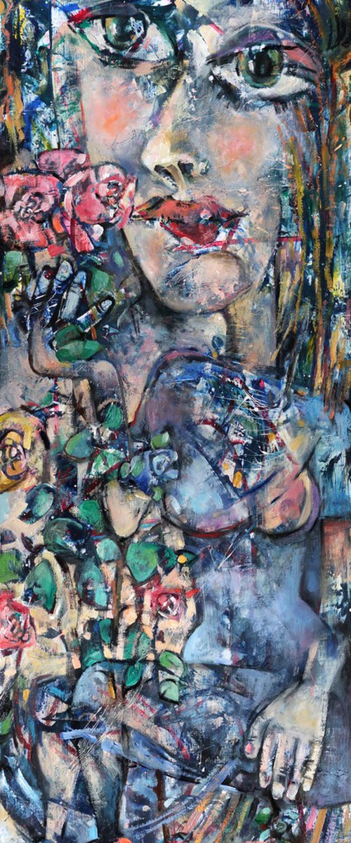 Girl and Roses by Nikifor Swiristuhin