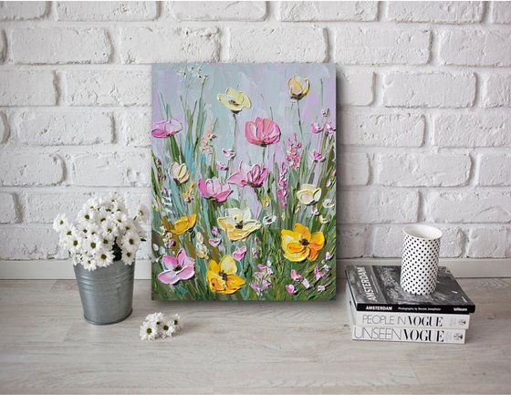 Pink Haze - Flower Field Painting