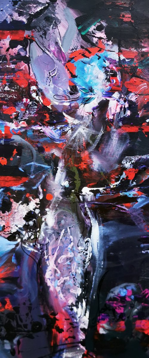 Deep black velvet and red enigmatic dark gothic abstract gestural abstract painting still life by O Kloska by Kloska Ovidiu