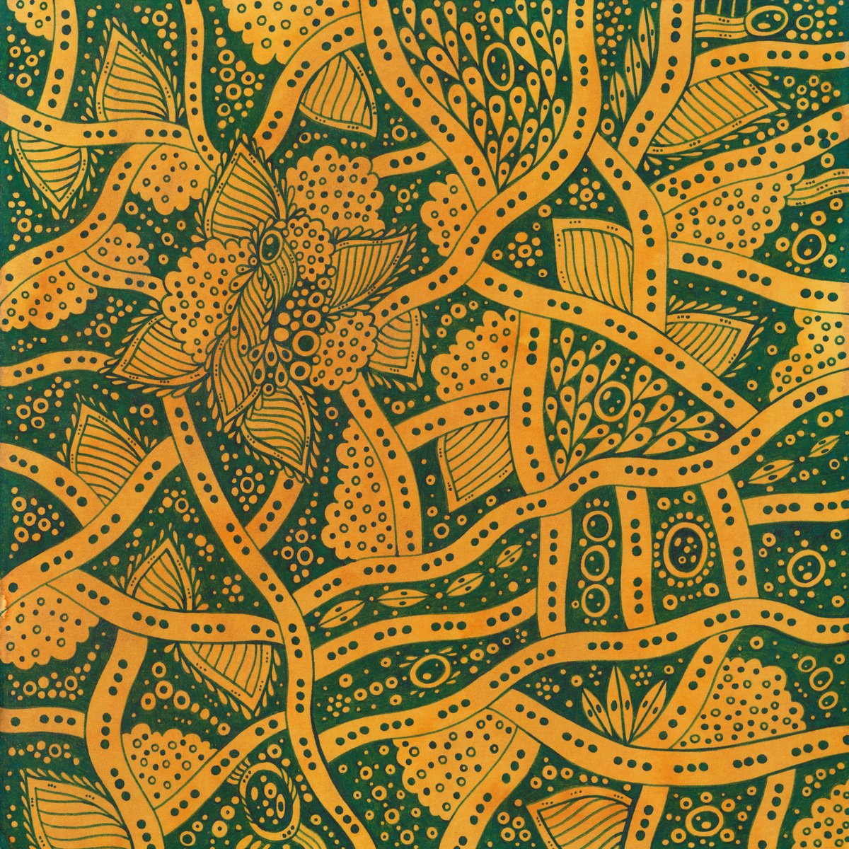 Geometric Abstract Ink Drawing By Veronika Demenko, 8 X 8", Surreal Pattern N.77, Original Artwork