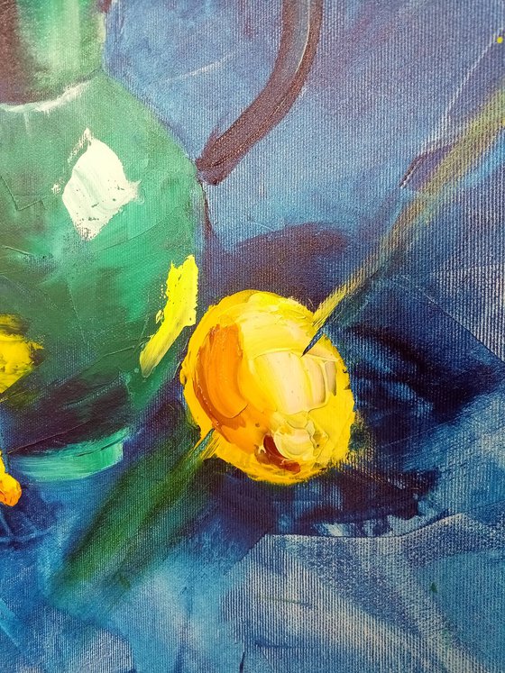 'BLUE AND YELLOW FLORAL JOY' - Acrylics Painting