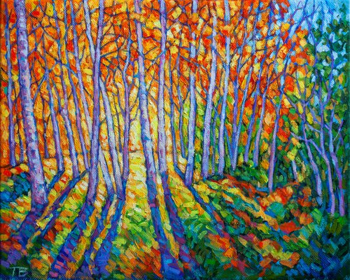 Autumn-forest impressionist oil painting by Tao Bai