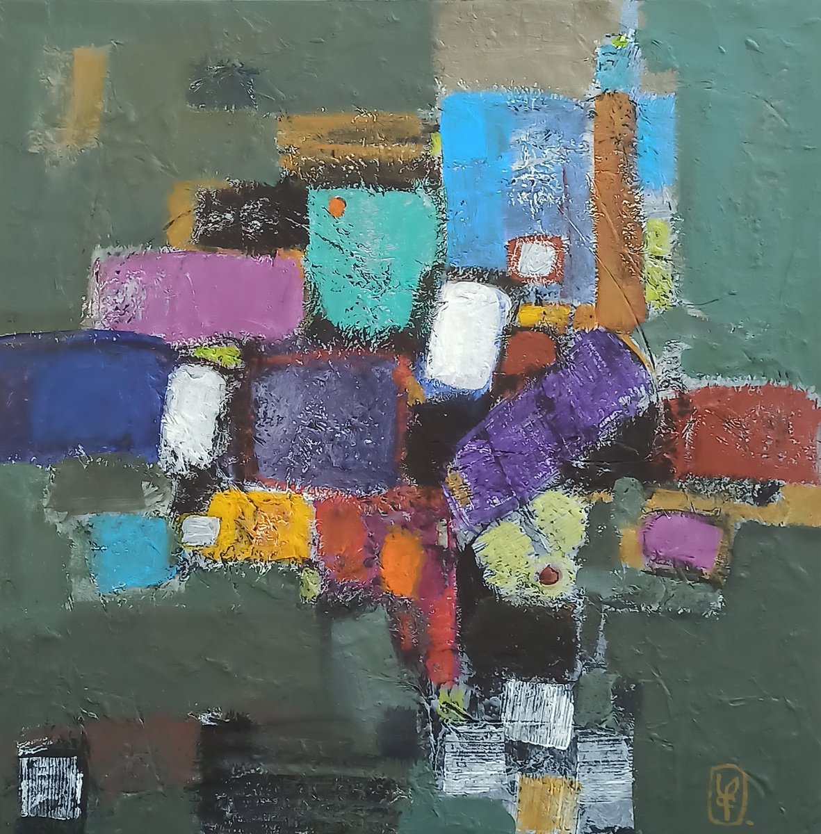 Abstract Oil Painting By Abgar Khacahtryan, 24 X 24, Abstraction-8, Original Artwork