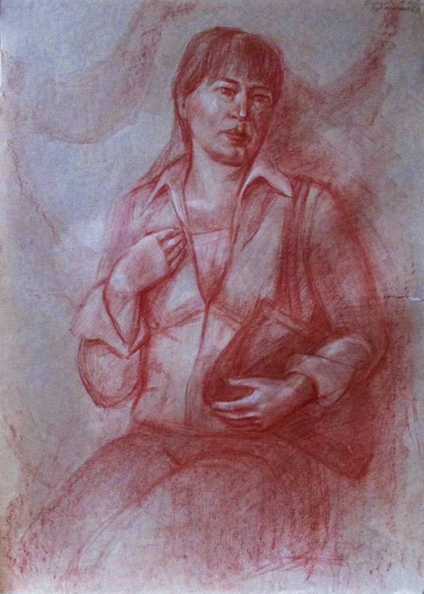 Impressionistic Portrait Pastel Drawing By Kateryna Bortsova, 21 X 28", Girl Near The Window, Original Artwork