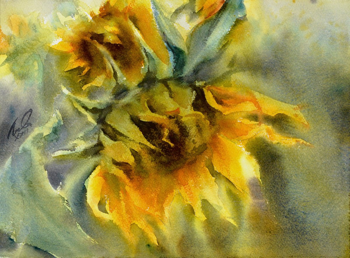 Impressionistic Botanical Watercolour By Lida Duchnewitsch, 15 X 11", Ray In The Petals, Original Artwork