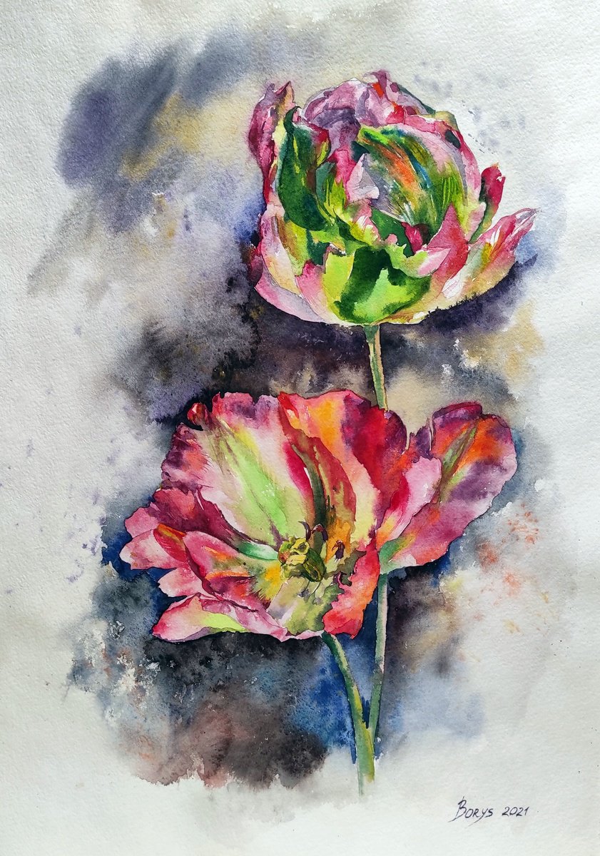 Tulips - spring flowers, pink, Ukrainian art by Tetiana Borys