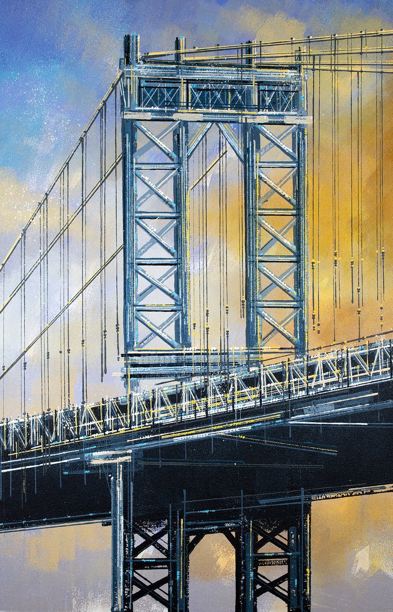 Impressionistic Cityscapes Acrylic Painting By Marc Todd, 20 X 30", New York - The Manhattan Bridge At Sunset, Original Artwork