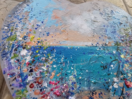 Sea oil painting, Seascape canvas art, Heart canvas painting