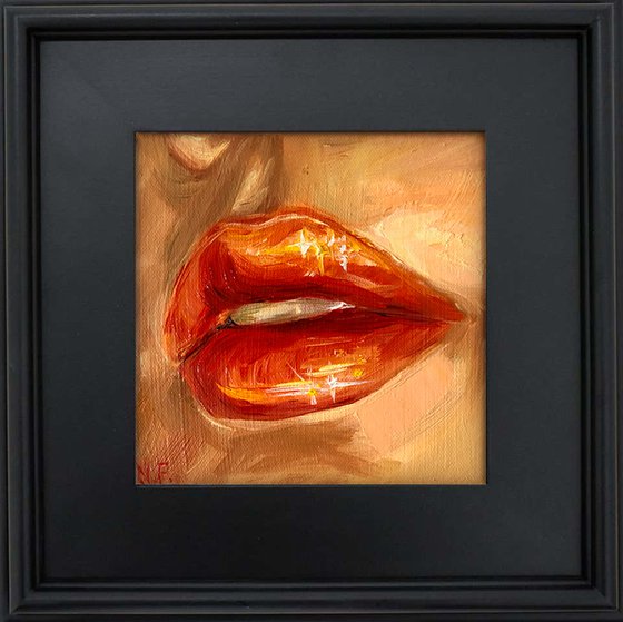 PLUMP RED, Original Mini Impressionist Square Oil Painting