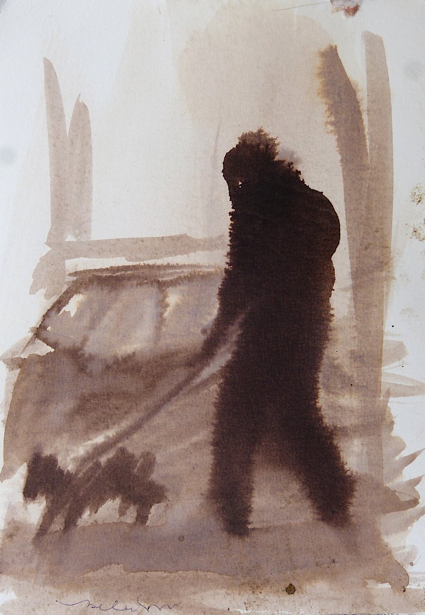 The Dog Walker 1, ink on paper 15x21 cm by Frederic Belaubre