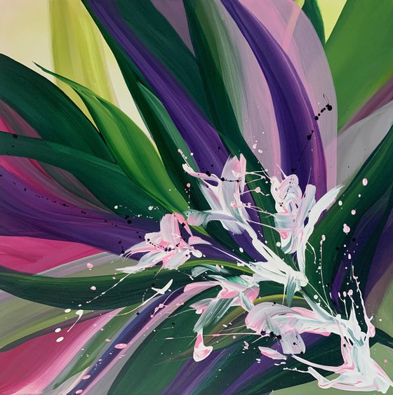 Exotic Botanical - Abstract Jungles. Leaves. Violet green tones. Abstract style.