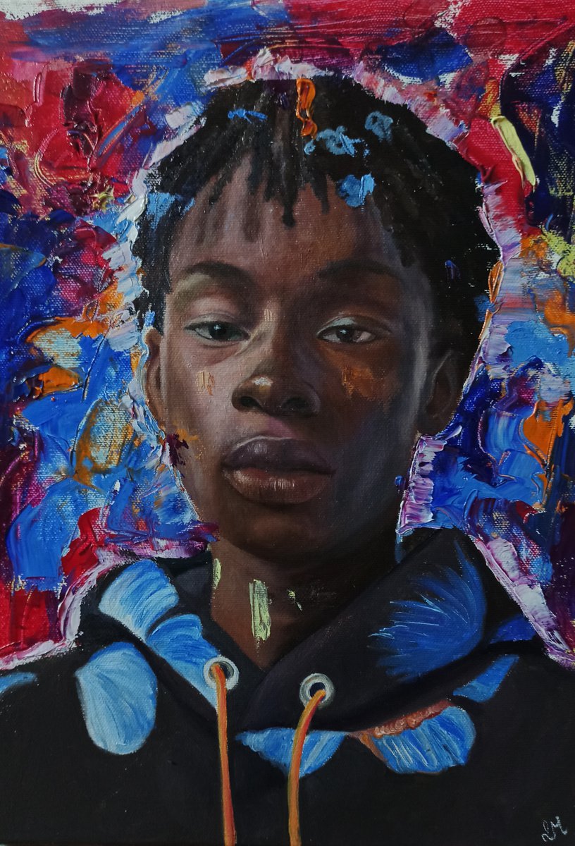 Expressive Portrait Oil Painting By Laura Muolo, 11 X 16", Colored Man, Original Artwork