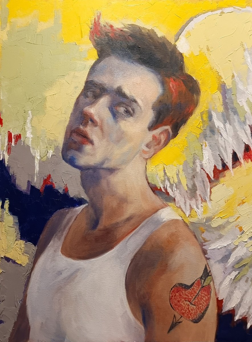 Expressive Portrait Oil Painting By Artmoods Tp, 13 X 17, Cupid, Original Artwork