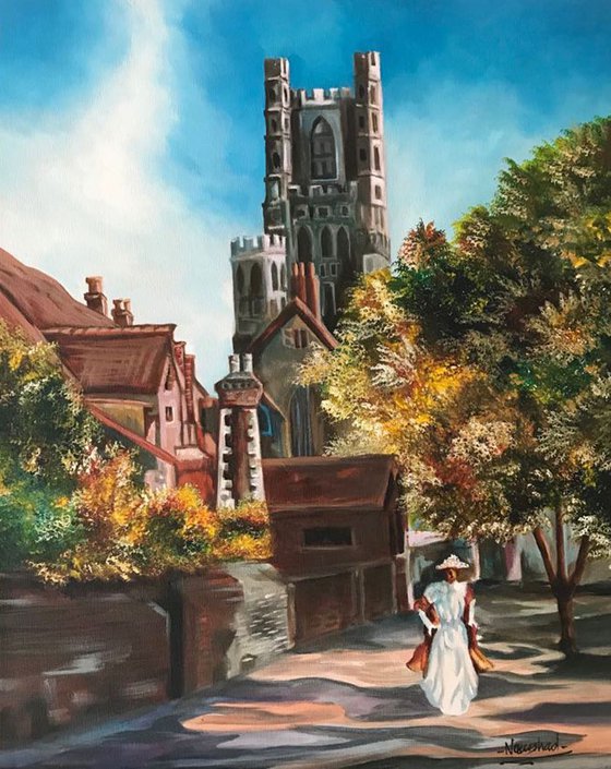 Original Acrylic painting on stretched Canvas. Scenery, Landscape, Ely Cathedral British Art