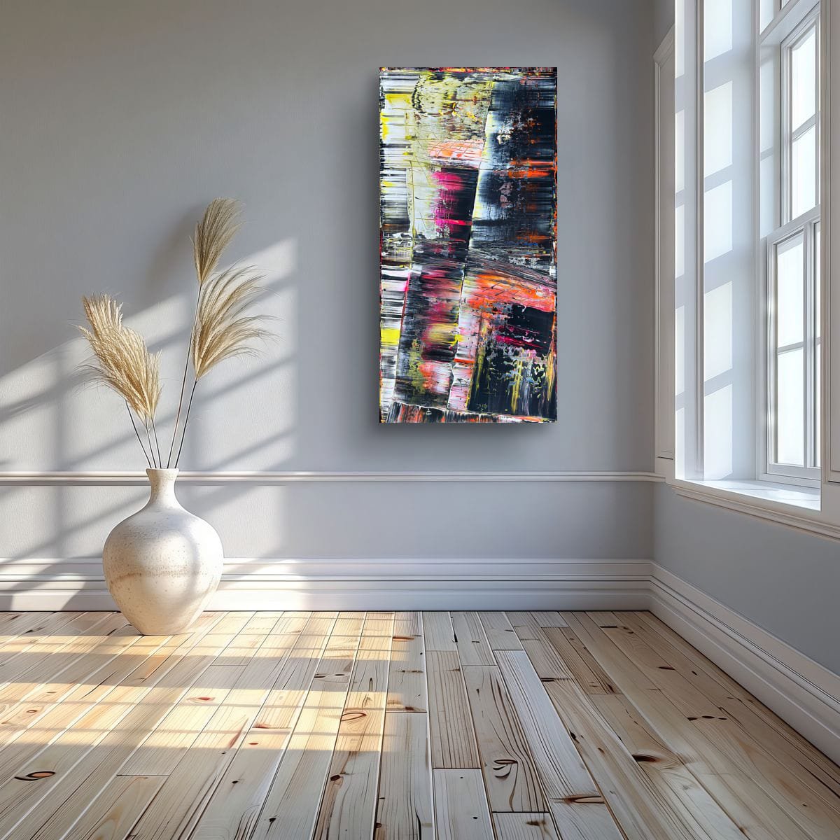 Expressive Abstract Acrylic Painting By Preston M. Smith (Pms), 18 X 36", "Orange You Modern", Original Artwork