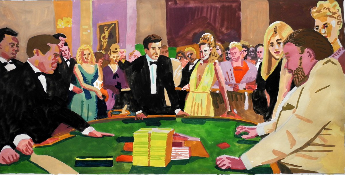 Illustrative Portrait Painting By Stephen Abela, 19 X 10", Casino Royal, Original Artwork