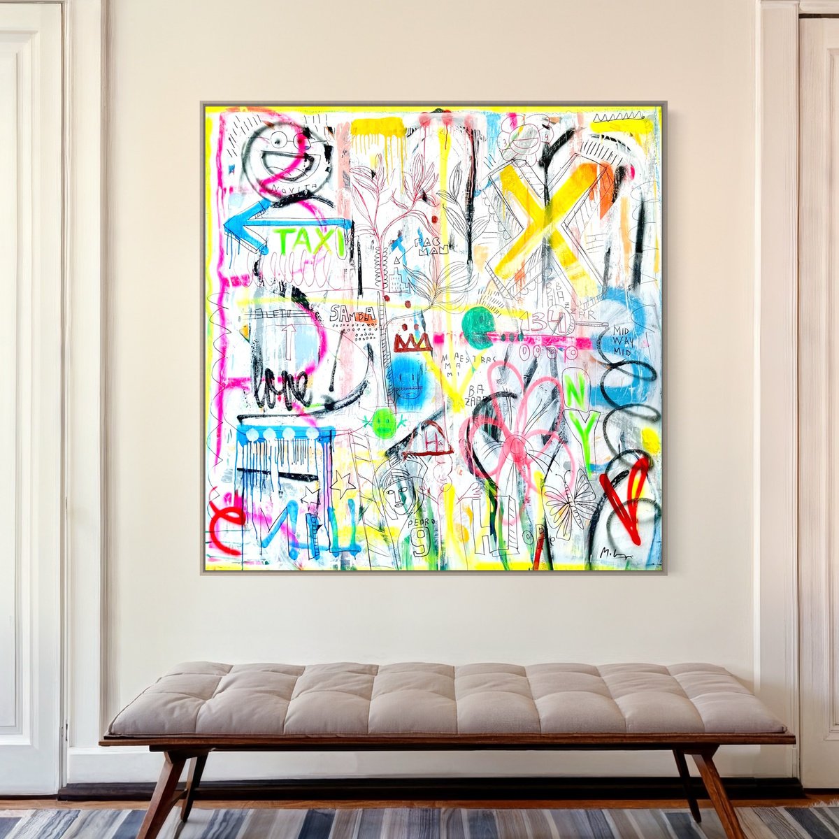 Urban And Pop Portrait Acrylic Painting By Mercedes Lagunas, 51 X 51", Love Samba, Original Artwork