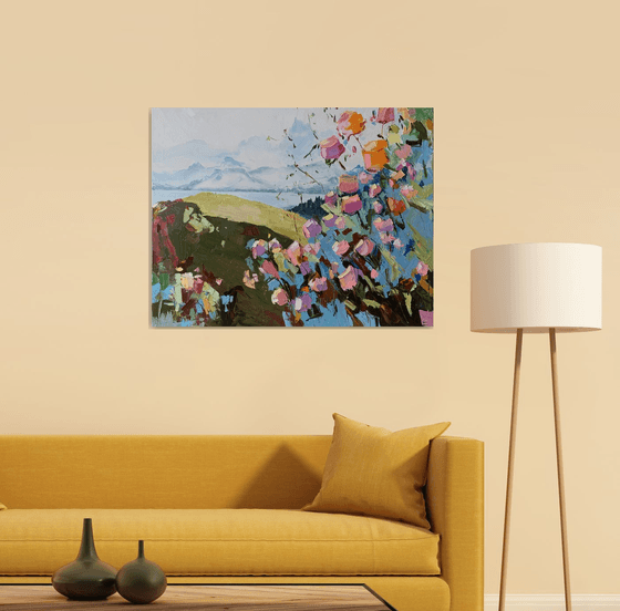 Landscape with flowers.