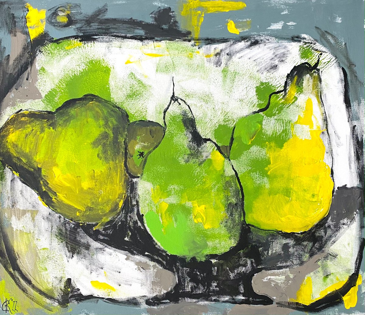 Modern pears - pears painting, green pears, still life with pears, expressionism art, va... by Ksenia Kozhakhanova