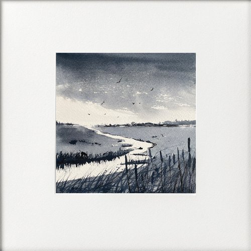 Monochrome - Bullrushes edge of Marshes by Teresa Tanner