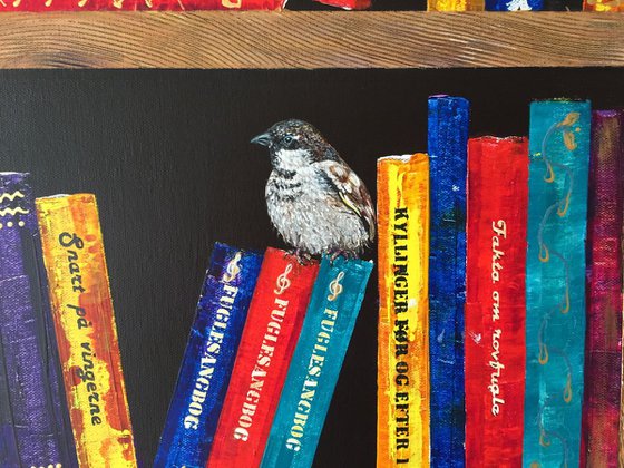 Bookshelf with a dove