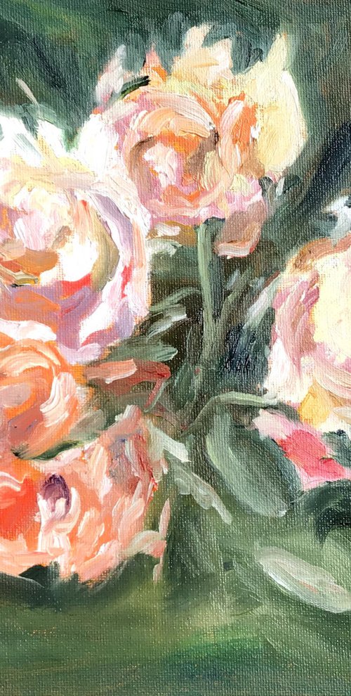 Garden Roses - an oil painting by Julian Lovegrove by Julian Lovegrove Art