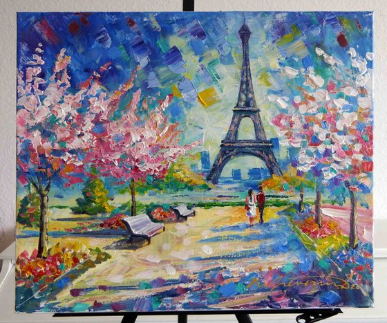 Paris Eiffel Tower Spring Cherry Blossom