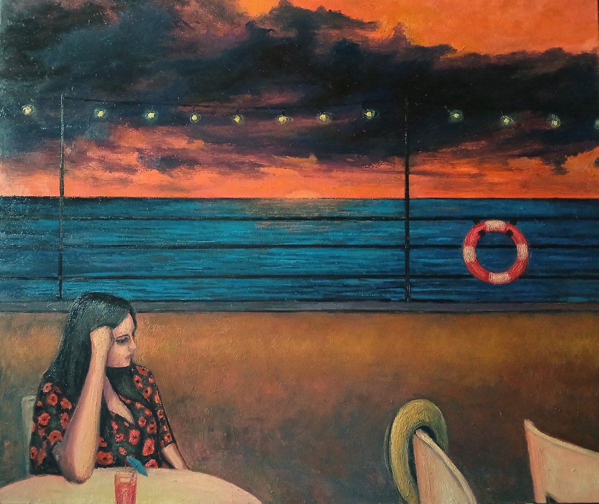 Landscape Oil Painting By Massimiliano Ligabue, 24 X 20", Thoughts By The Sea, Original Artwork