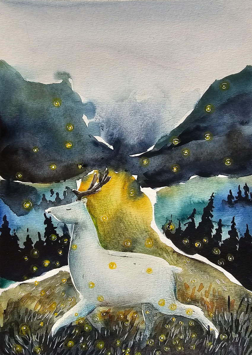 Illustrative Animal Watercolour By Evgenia Smirnova, 8 X 12, White Deer(Small), Original Artwork