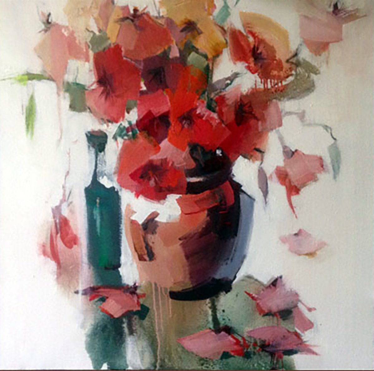 Expressive Botanical Oil Painting By Igor Yuryev, 31 X 32, Poppies., Original Artwork