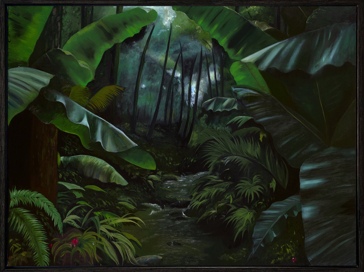Impressionistic Landscape Oil Painting By Robert Kerr, 41 X 29", Light Through The Rainforest, Original Artwork