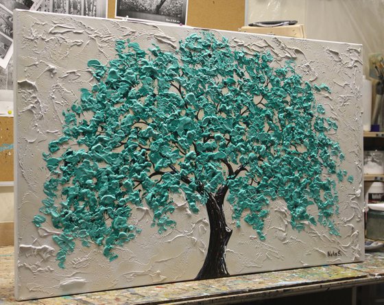Large Abstract Textured Tree Painting 102 x 61cm