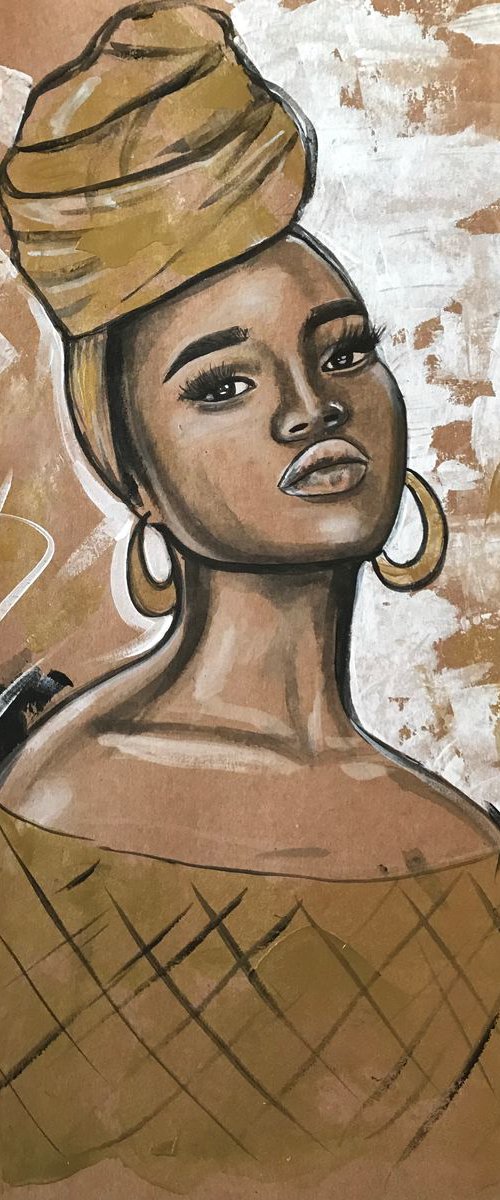 Saran, African beauty, acrylic painting on paper by Leysan Khasanova