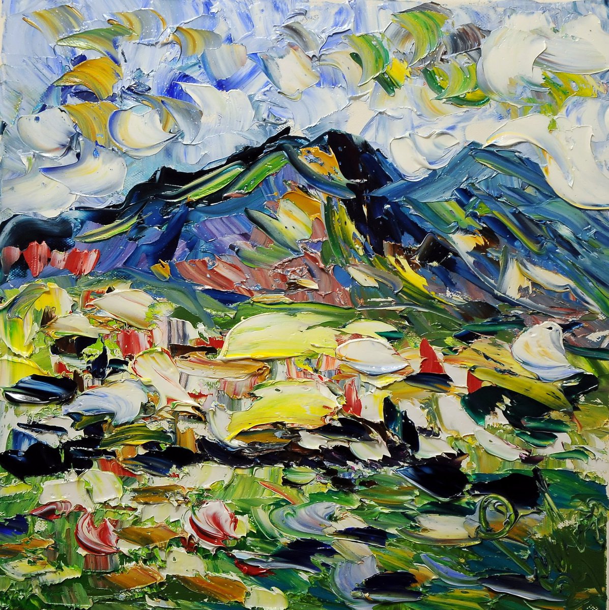 Impressionistic Landscape Oil Painting By Antonino Puliafico, 16 X 16, Riflesso Giallo, Original Artwork