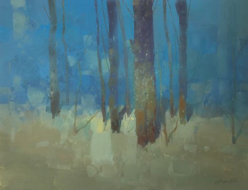 Trees in Turquoise, Original oil painting, Handmade artwork, One of a kind by Vahe Yeremyan