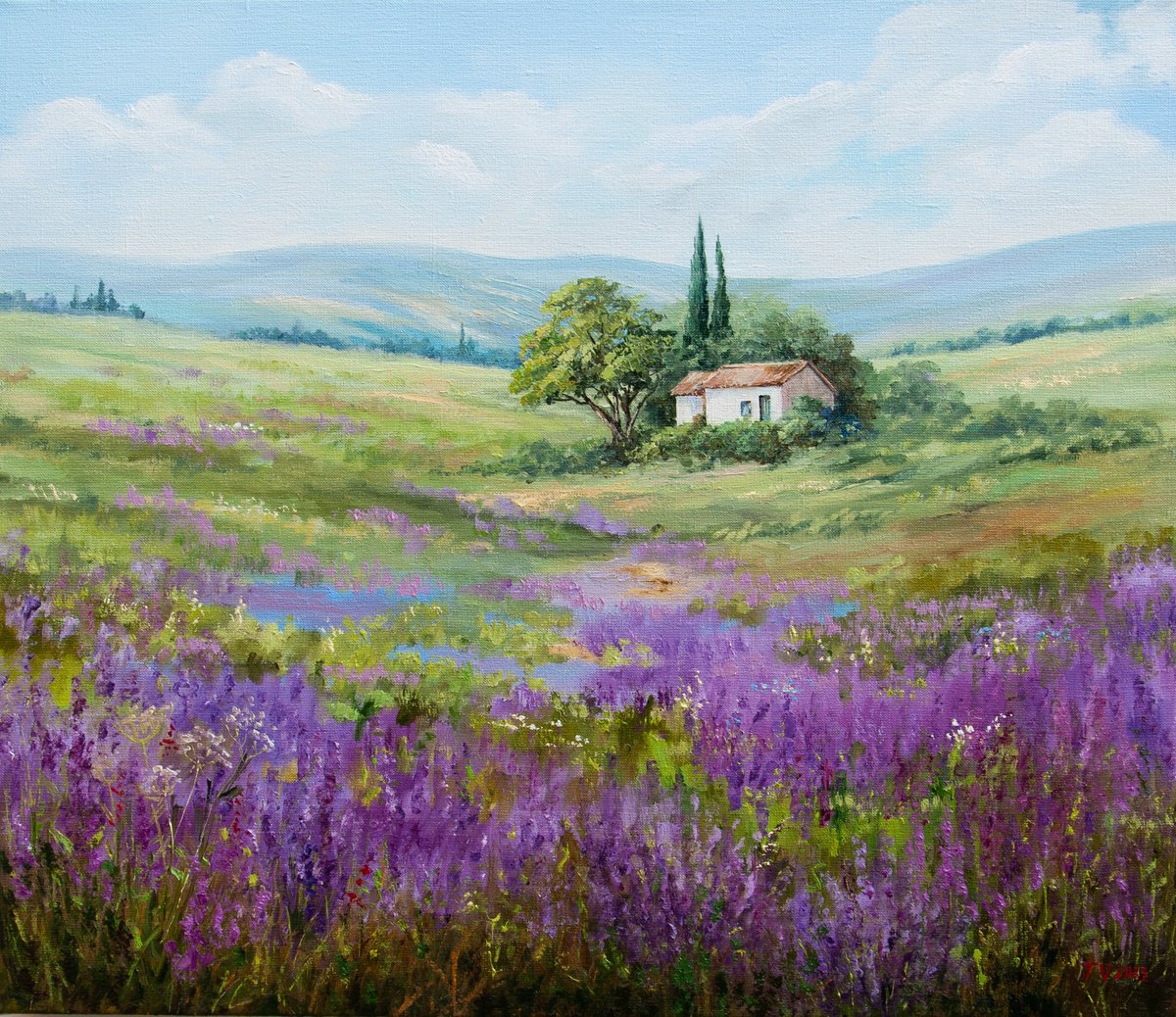 Provence landscape Oil painting Original Art 28 x 24 by Tetiana Vysochynska
