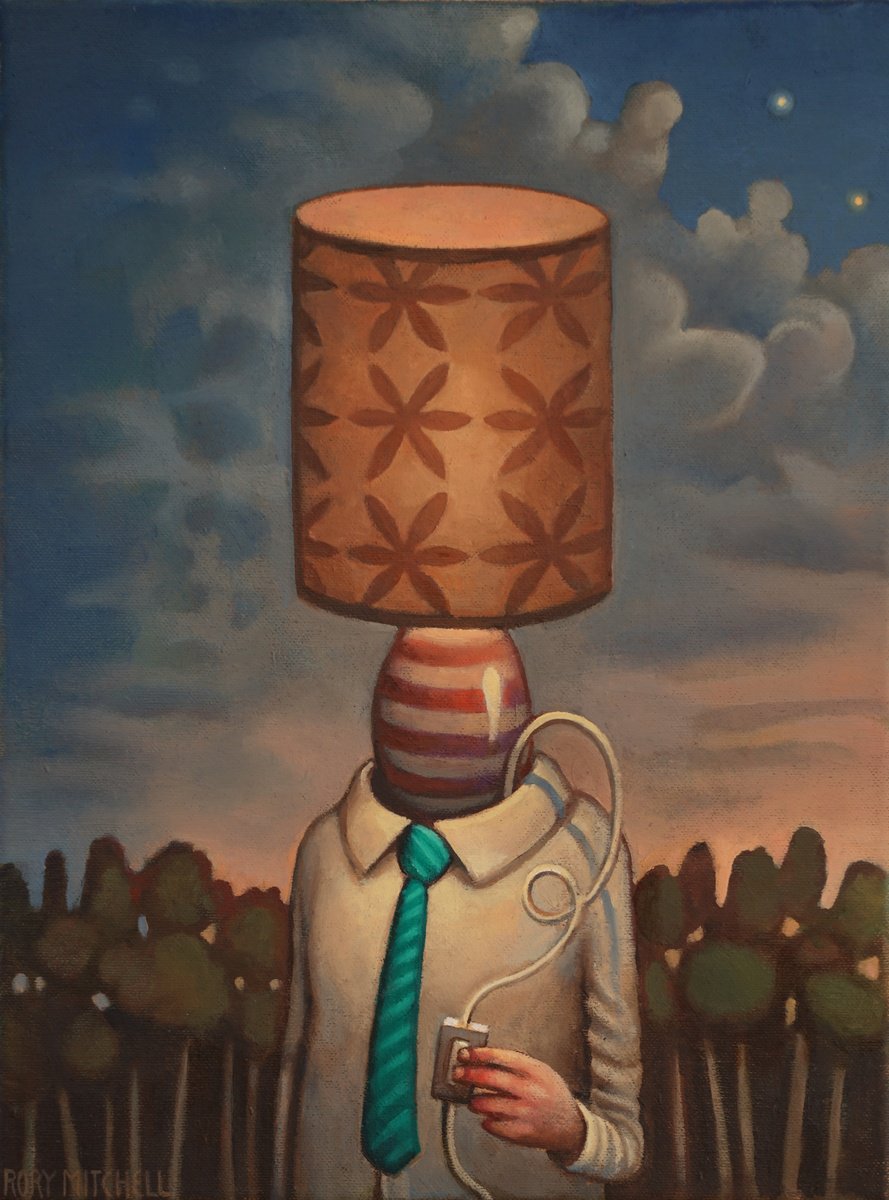 Surrealistic Portrait Oil Painting By Rory Mitchell, 12 X 16", Light Significance, Original Artwork