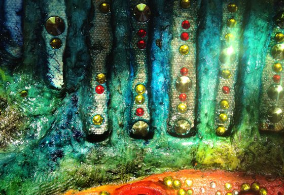 Abstract Painitng, Felicità, Tree painting, Bright colors, textured, Rhinestone, Glass Art, Organic, Modern Painting, Wall Sculpture