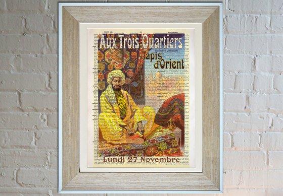 Aux Trois Quartiers Tapis d'Orient - Collage Art Print on Large Real English Dictionary Vintage Book Page