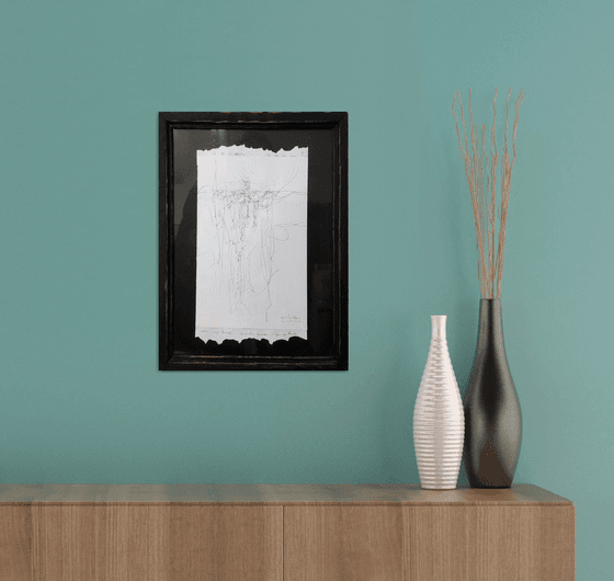 Spontaneous framed ink angel drawing by O KLOSKA