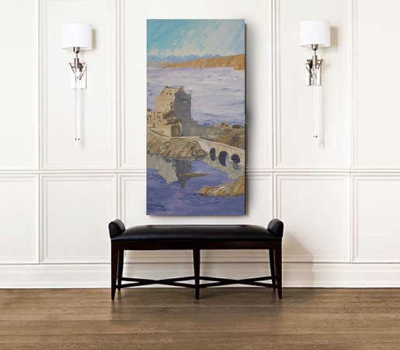 Scotland Castle Eilean Donan 60x120x4 cm palette knife S043 painting Large painting  decor original big art ready to hang painting acrylic on stretched canvas wall art