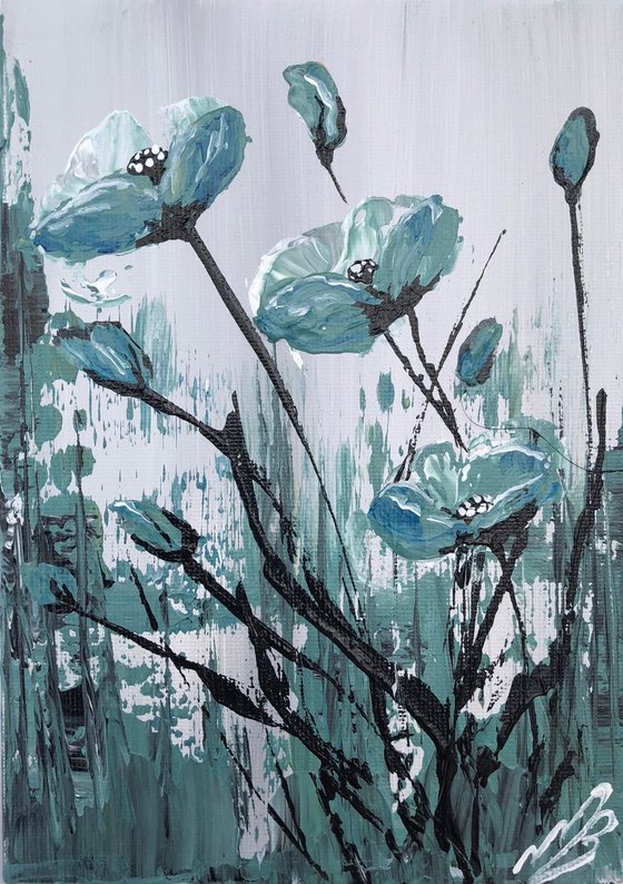 Blue poppy painting in a frame Nr3