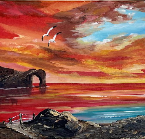 Durdle Door under a Red Sky by Marja Brown