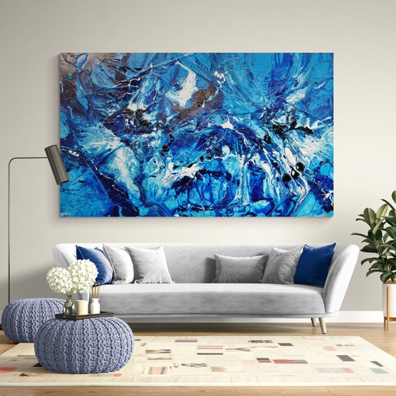 Aquafied 200cm x 120cm Blue Textured Abstract Art