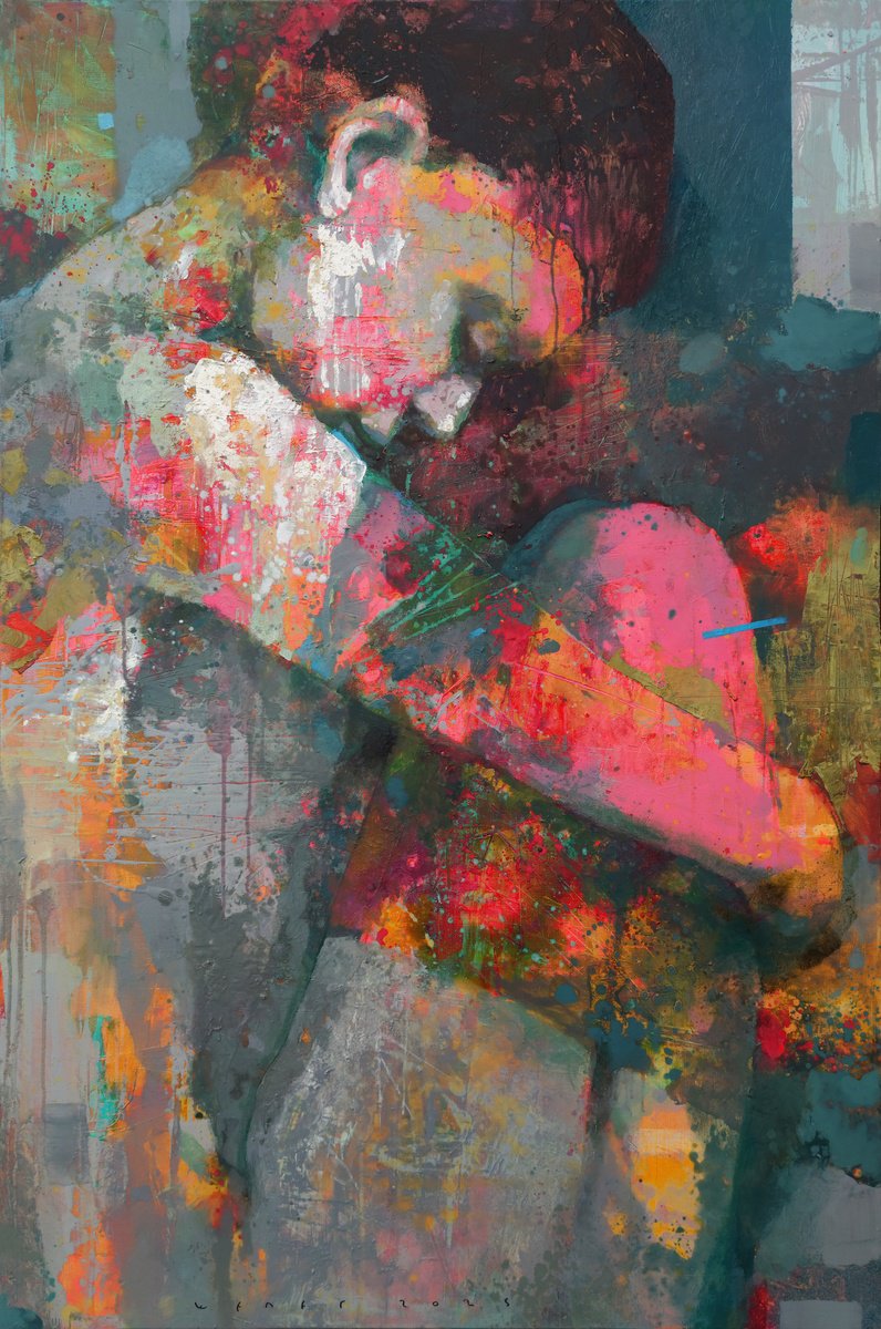 Expressive Portrait Oil Painting By Victor Sheleg, 31 X 47", Lollipop, Original Artwork