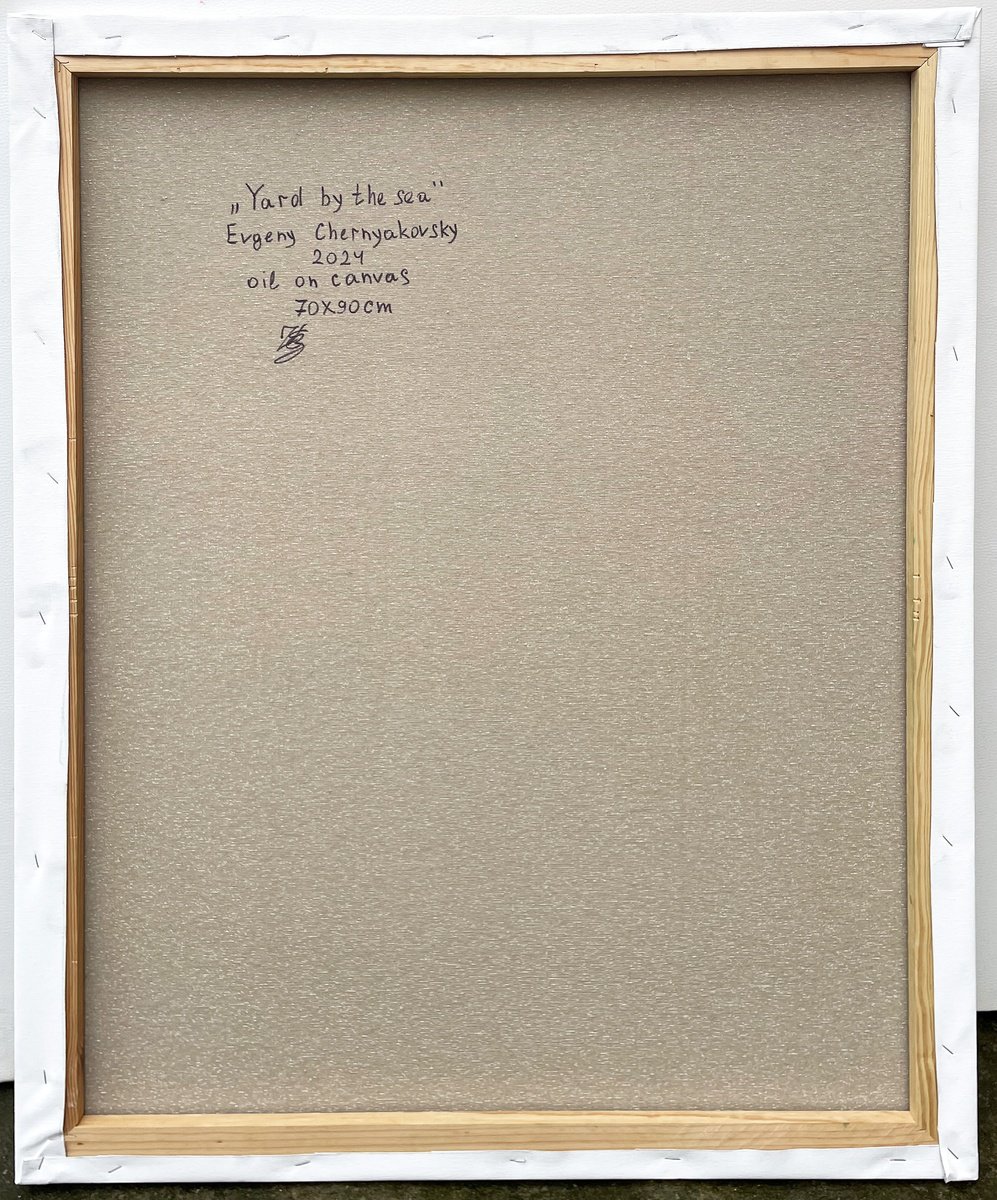 Impressionistic Cityscapes Oil Painting By Evgeny Chernyakovsky, 27 X 35, Yard By The Sea, Original Artwork