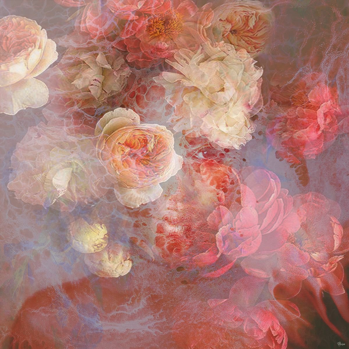 Illustrative Portrait Photograph By Bojan Jevtic, 39 X 39, Roses, Original Artwork