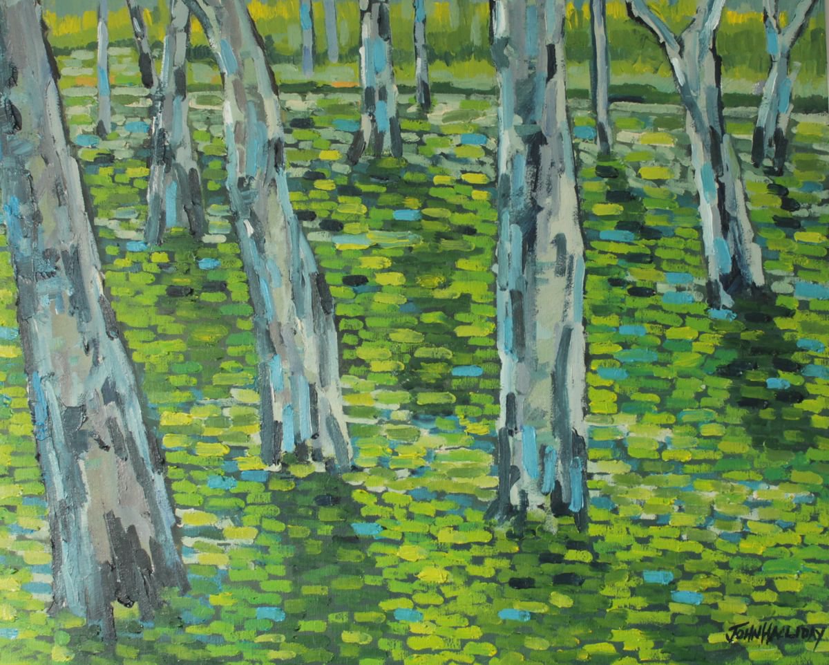 Impressionistic Landscape Oil Painting By John Halliday, 20 X 16, Undergrowth, Original Artwork